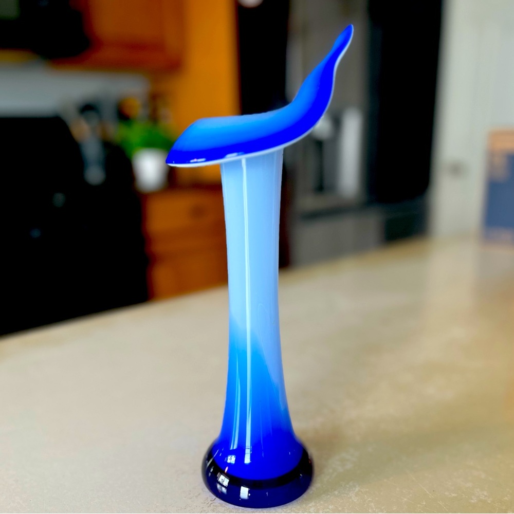Vintage Glass Bud Vase in varying shades of Blue blending into white. Beautiful!